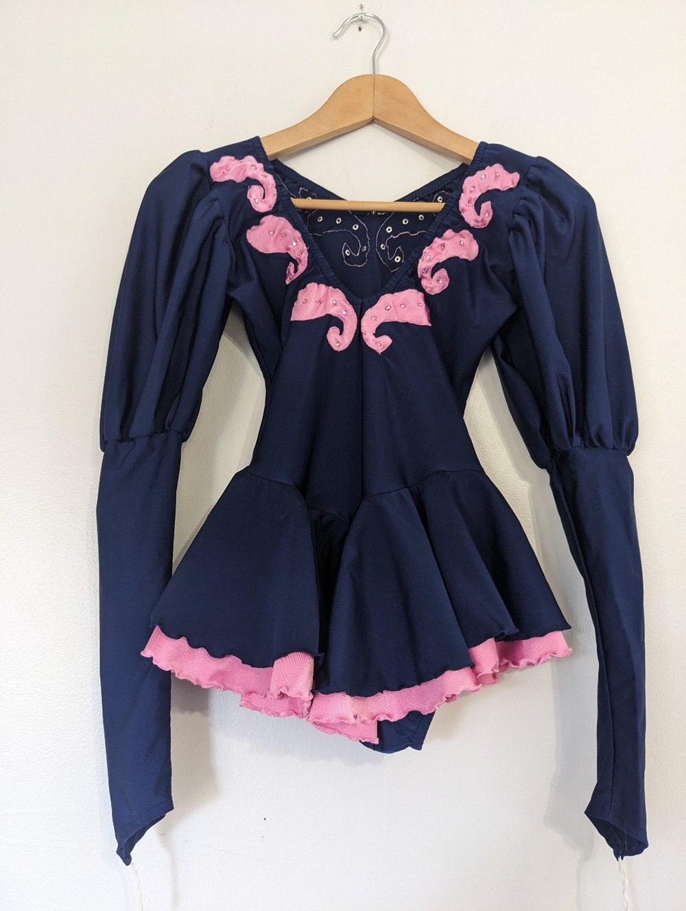 Figure Skating Dress Girls 10-12 Large Blue Pink Gemstone Ice Winter Competition